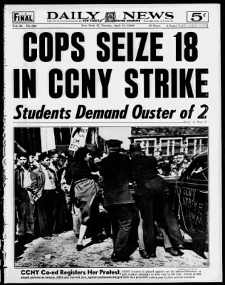 #OtD 11 Apr 1949 students at the City College of New York (CCNY) went on strike demanding removal of anti-Semitic department chairman William E. Knickerbocker & professor William C. Davis for his segregating of black students from white stories.workingclasshistory.com/article/8265/c…
