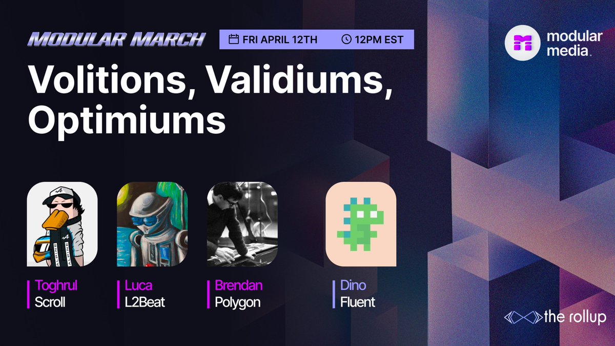 Take 2 🎬 Which designs are considered L2s? How do trust assumptions differ? Why pick one vs. another? Tomorrow we'll cover these questions and more with: ◆ @toghrulmaharram from @Scroll_ZKP ◆ @_bfarmer from @0xPolygon ◆ @donnoh_eth from @l2beat ◆ @0xDinoEggs from…