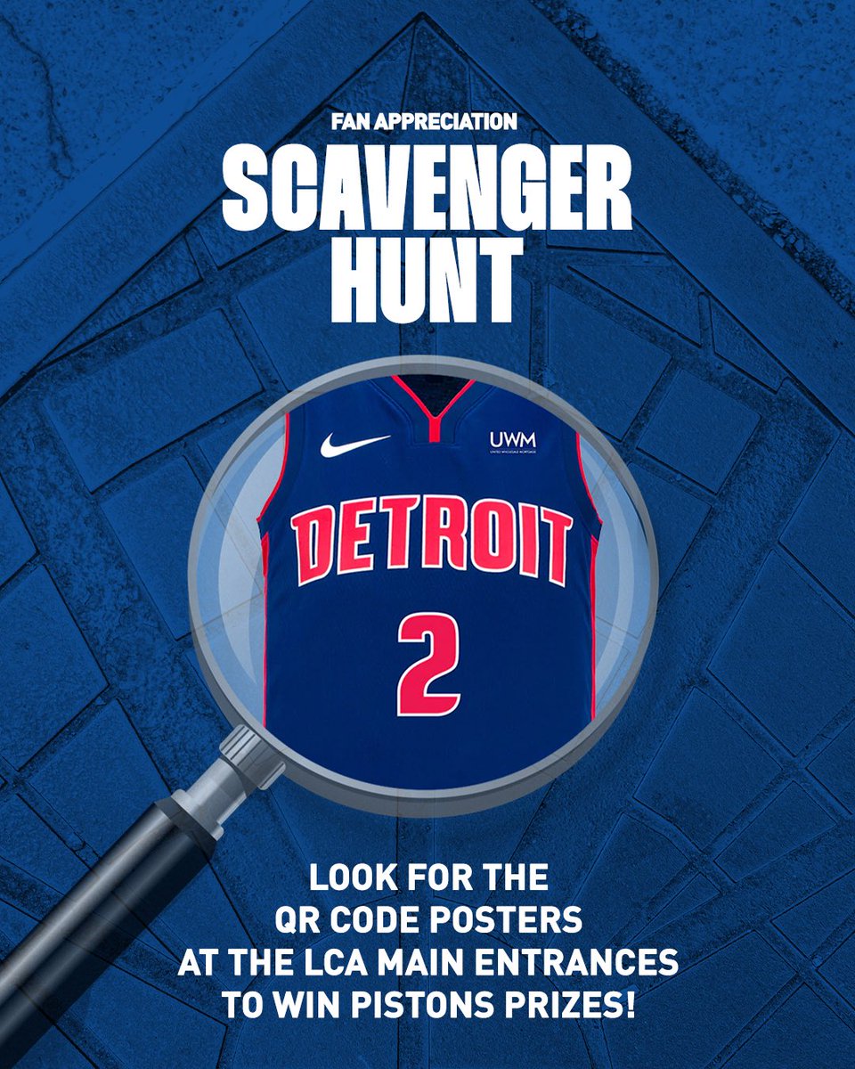 #Pistons fans, look for QR codes as you enter @LCArena_Detroit tonight to participate in our fan appreciation scavenger hunt! CLUE #1 - If you are looking for the latest retail collab or city edition merch, this is the place to be🕵️