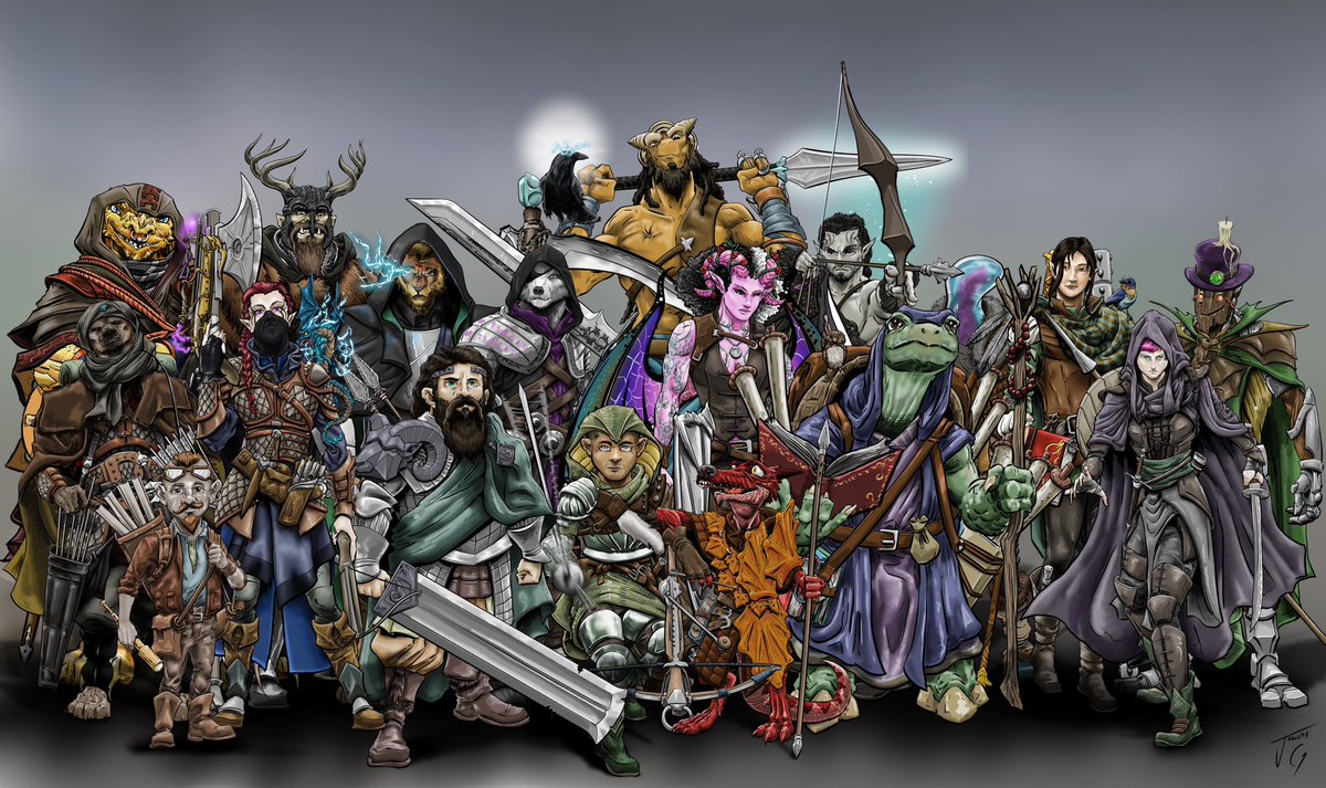 Hey everyone. This is a collection of the characters in my active 5E campaigns. If you’d like a character drawing of your own, please PM me or click the Patreon Link in my Bio! #dungeonsanddragons #createdonsurface #artrage #dnd #dndart #ArtistOnTwitter #dndcharacter #dndartist