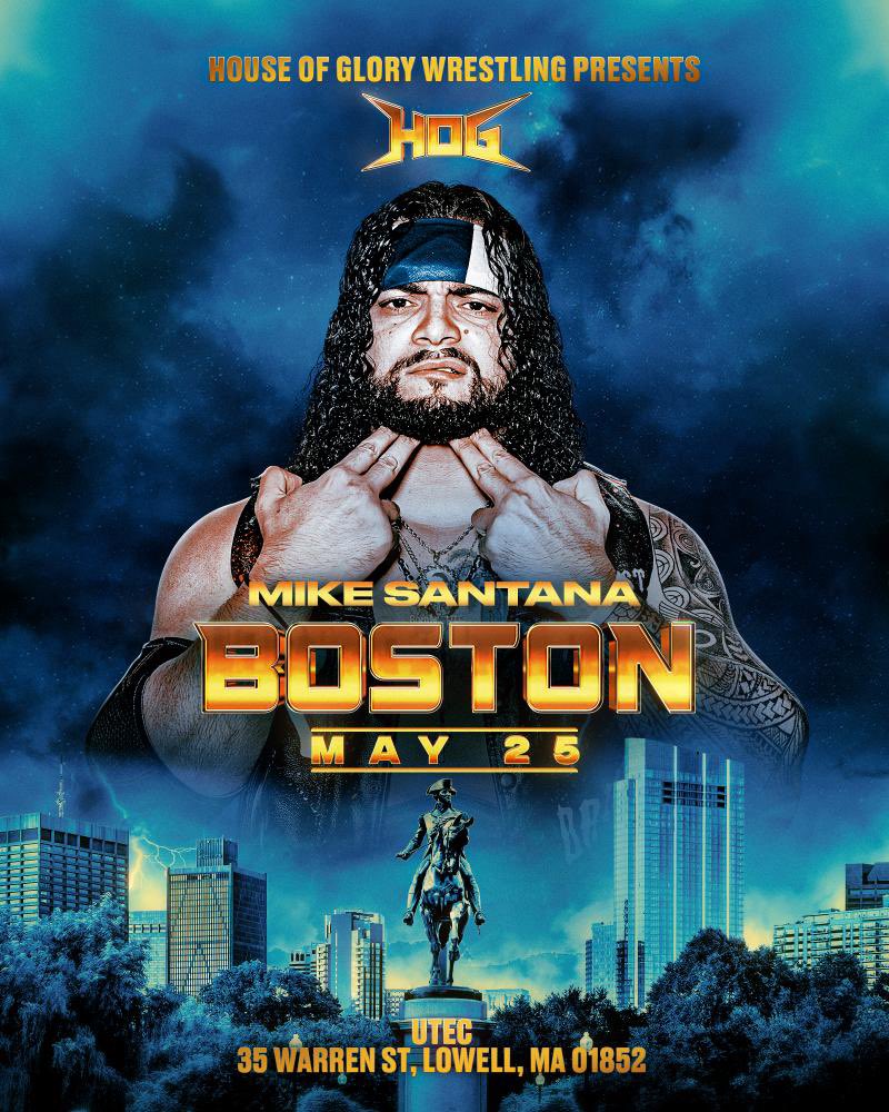 HOG Heavyweight Champion Mike Santana will be in Lowell/Boston as HOG debuts in Bean Town on Saturday, May 25th!!! @Santana_Proud Tickets Available ⬇️ watch on @FiteTV tickettailor.com/events/houseof…