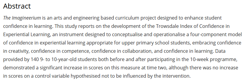 🚨 New OPEN ACCESS article alert🚨

'Quantitative evaluation of The Imagineerium education project by students: Introducing the trowsdale index of confidence in experiential learning'

Jo Trowsdale, Ursula McKenna &amp; Leslie J Francis

doi.org/10.1177/003452…