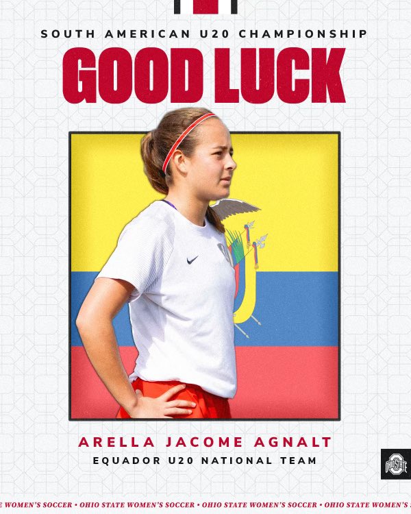 Tonight 👀 Arella Jacome compete in the Campeonato Sudamericano Femenino Sub-20 2024 Ecuador 🇪🇨 vs. Paraguay 🇵🇾 ⌚️7:30pm 📺 TDUN #GoBucks