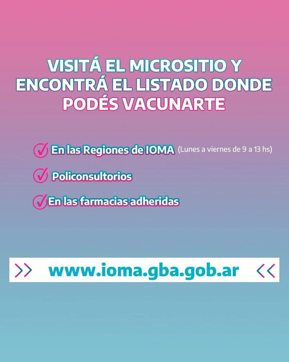 💉 Comenzó la #VacunaciónAntigripal para la/os afiliadas/os de #IOMA 💻 Conocé quiénes deben vacunarse y dónde pueden hacerlo. Accedé a toda la información en el micrositio: ioma.gba.gob.ar/index.php/serv… ➡️ La vacunación es prevención. #IOMAmiObraSocial