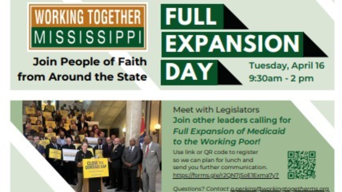 Join us in advocating for FULL EXPANSION of MEDICAID in Mississippi! PPS stands in solidarity with faith communities and leaders across the state to support the working poor. Register now & join the rally at the Mississippi Capitol on Tuesday, April 16. bit.ly/3PZqtO3
