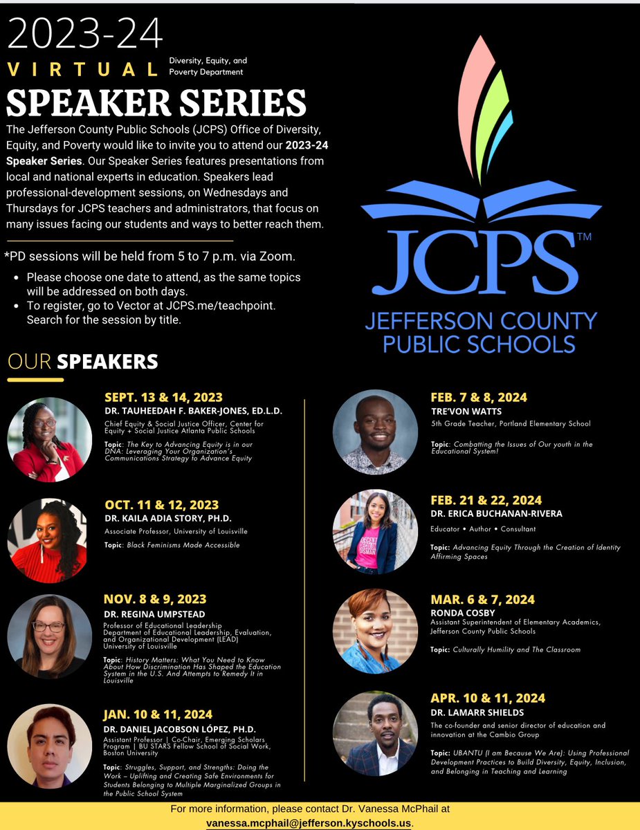 Dr. LaMarr Shields is currently leading our last Virtual Speaker Series PD of the 2023-24 School Year. Dr. Shields will be leading the same virtual PD tomorrow at 5 p.m.—drop-ins are welcome!
