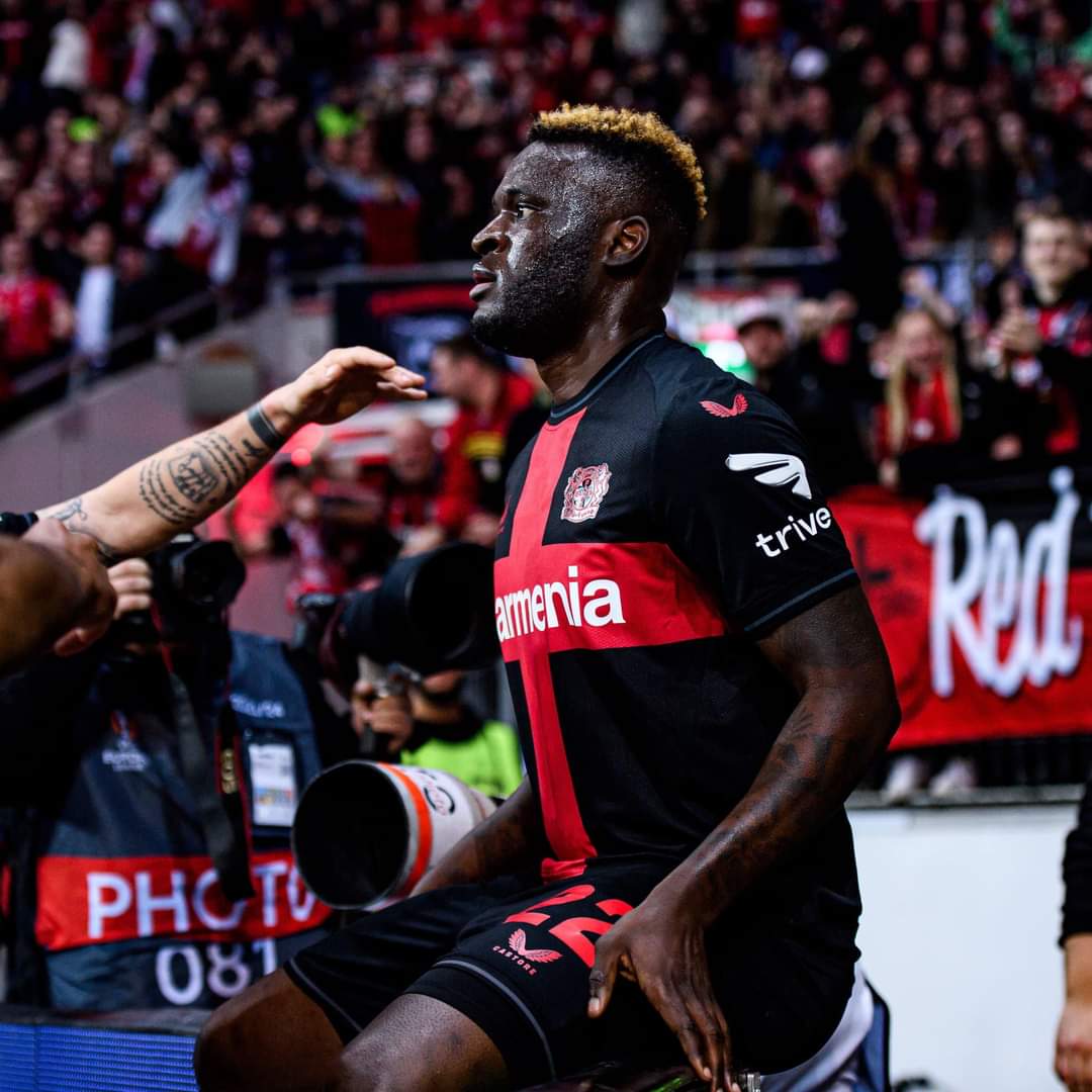 Victor Boniface scored his first goal since his return from injury to help Bayer Leverkusen beat West Han 2-0 in the Europa Conference. He did the Kudus celebration 😀

#B04WHU 2:0 | #aCROSSeurope
@EuropaLeague
 | #Bayer04 
#Hofmann | #Boniface