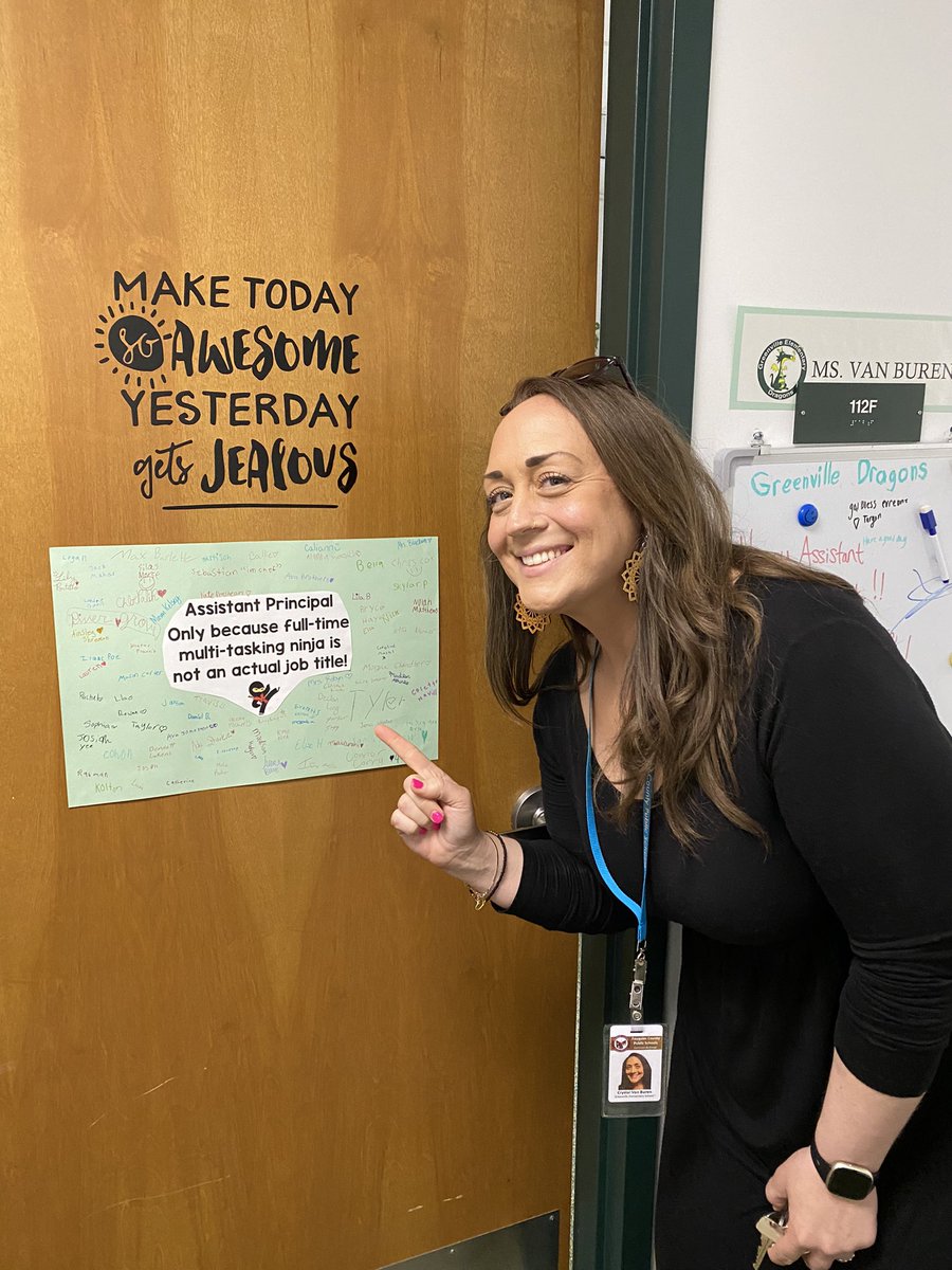 Shout out to our amazing multi-tasking ninja, oops, I mean assistant principal <a href="/CVB2023/">Crystal Van Buren</a>. I’m not sure how you do all the things but we are very grateful to have you on our GES team. 💚💛🥷#APWeek #GreenvilleES <a href="/GreenvilleES/">Greenville ES</a>