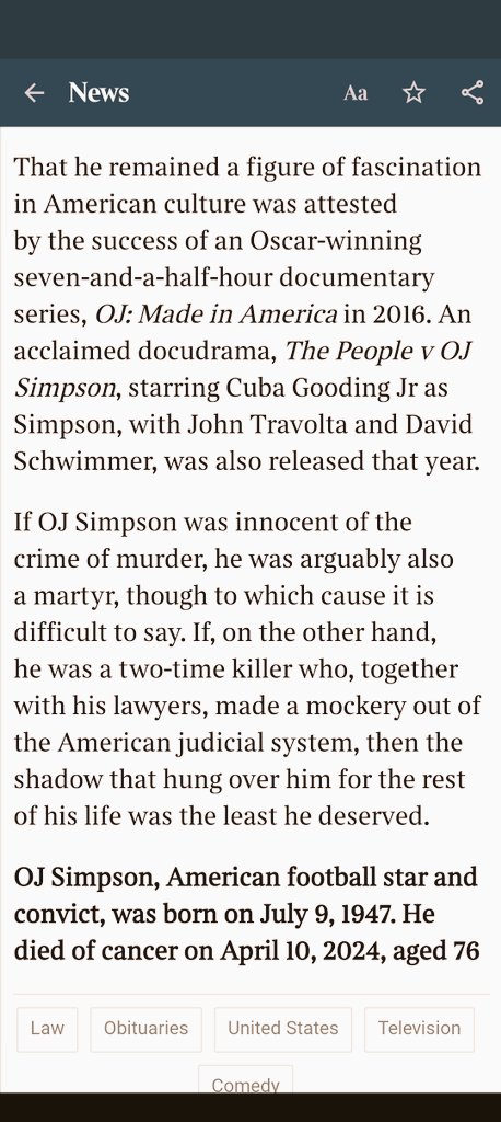 A suitably withering end to OJ Simpson's @TimesObits