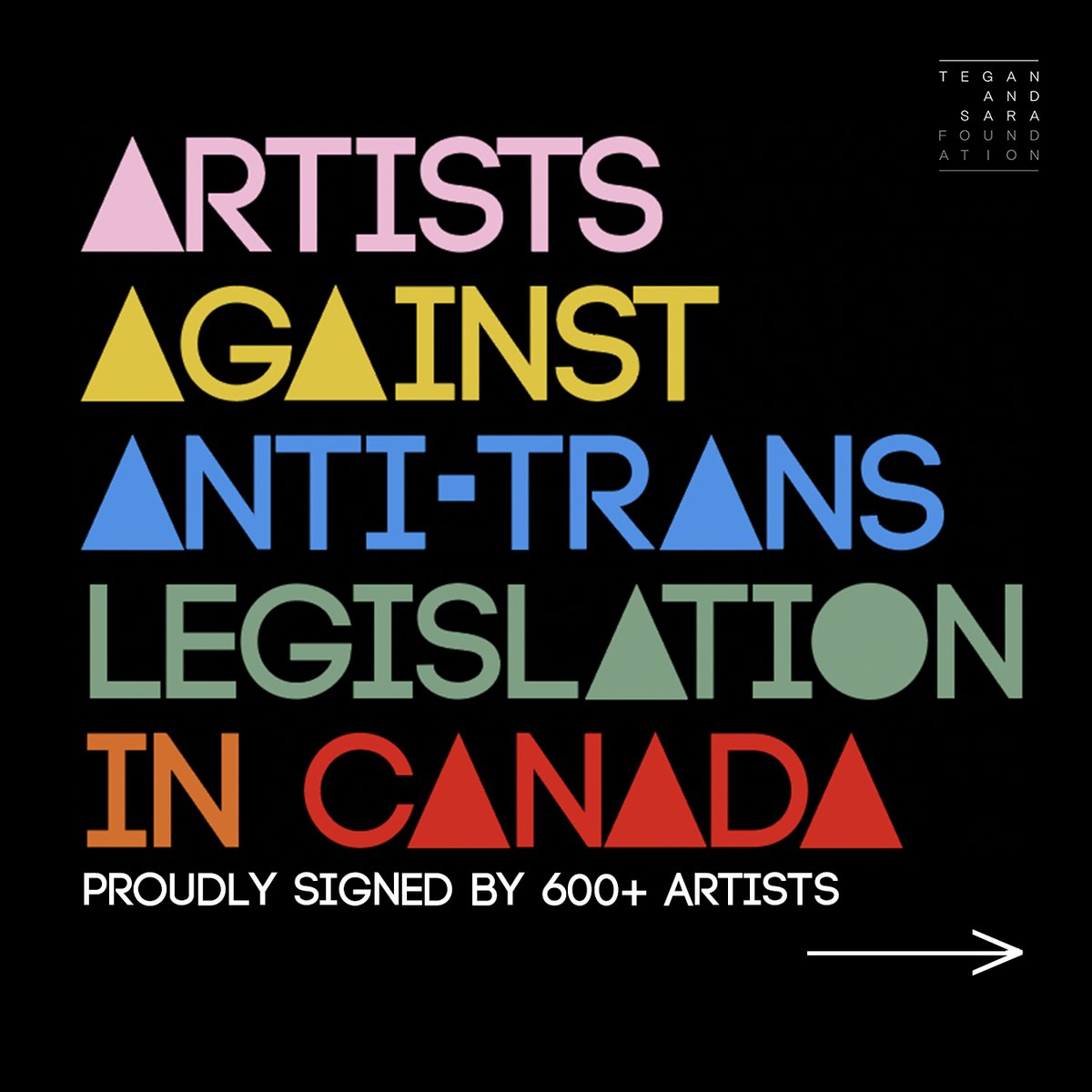 teganandsarafdn's tweet image. We’re proud to say that 600+ artists living in or hailing from Canada came together to speak out against the dangerous trend of anti-trans legislation proposed in Canada. Scroll through the thread to see the complete list, and read the open letter at teganandsarafoundation.org/open-letter.