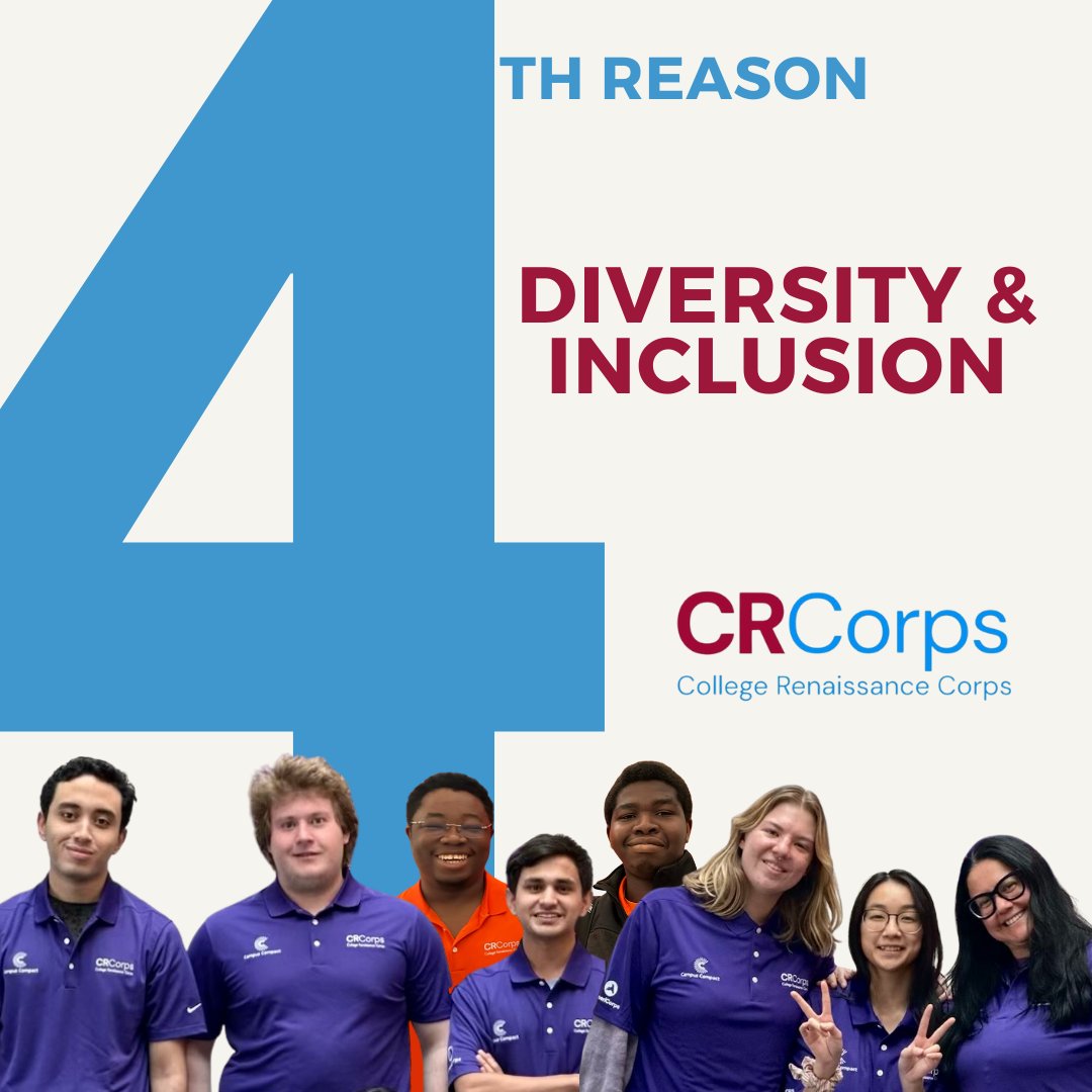 Diversity and inclusion are at the heart of #CRCorps' mission! By bridging the gap between community college students and meaningful education and career opportunities, we are paving the way for a brighter, more inclusive future.

#DiversityandInclusion #Workforce #CCMonth