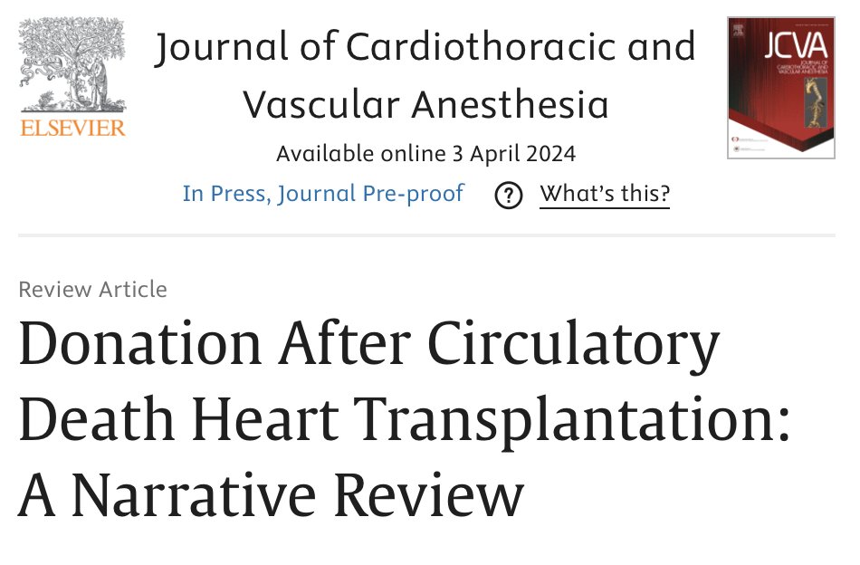 Nice review on DCD ❤️transplant co-authored by our fellow doi.org/10.1053/j.jvca… @vokechuba @PittAnes @JCVAonline