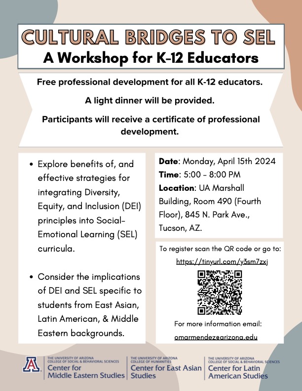 You’re invited to an evening of free professional development for all K-12 educators: in service and pre-service teachers, educational aides, and administrators. A light dinner will be provided. Participants will receive a certificate for 3 hours of professional development.