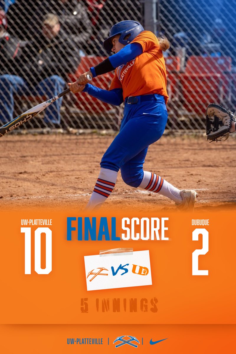 SWEEP! 🧹🧹
@UWPlattSoftball takes another game from Dubuque in 5 innings with a 10-2 win! The Pioneers put up 13 hits in the game while Carlie Jo Brownlee had a career-high 9 strikeouts! #SwingTheAxe