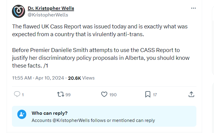 1/ The Cass Review has provided a massive amount of research to support any politician with the courage to challenge the dominance of the gender affirmative model. TRAs are in full panic mode as illustrated by this truly awful thread from @KristoptherWells.