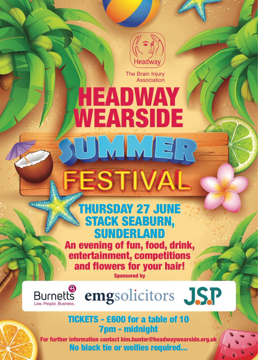Paul Brown đź’™ (@pbrownneuro) on Twitter photo On Thursday 27th June Headway Wearside are holding a fundraising night like no other at the Seaburn STACK in Sunderland. With <a href="/sortedpr/">bernice saltzer</a> kindly helping to organise a music festival themed night overlooking Seaburn Beach. Get your table booked for the Summer event of 2024. On Thursday 27th June Headway Wearside are holding a fundraising night like no other at the Seaburn STACK in Sunderland. With <a href="/sortedpr/">bernice saltzer</a> kindly helping to organise a music festival themed night overlooking Seaburn Beach. Get your table booked for the Summer event of 2024.