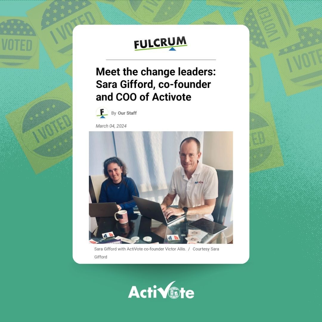 Co-Founder Sara Gifford is changing the way citizens engage with their government. Our easy-to-use nonpartisan app educates voters on important issues, informs them when & where they can cast their vote, connects them with their elected officials + more: activote.org.