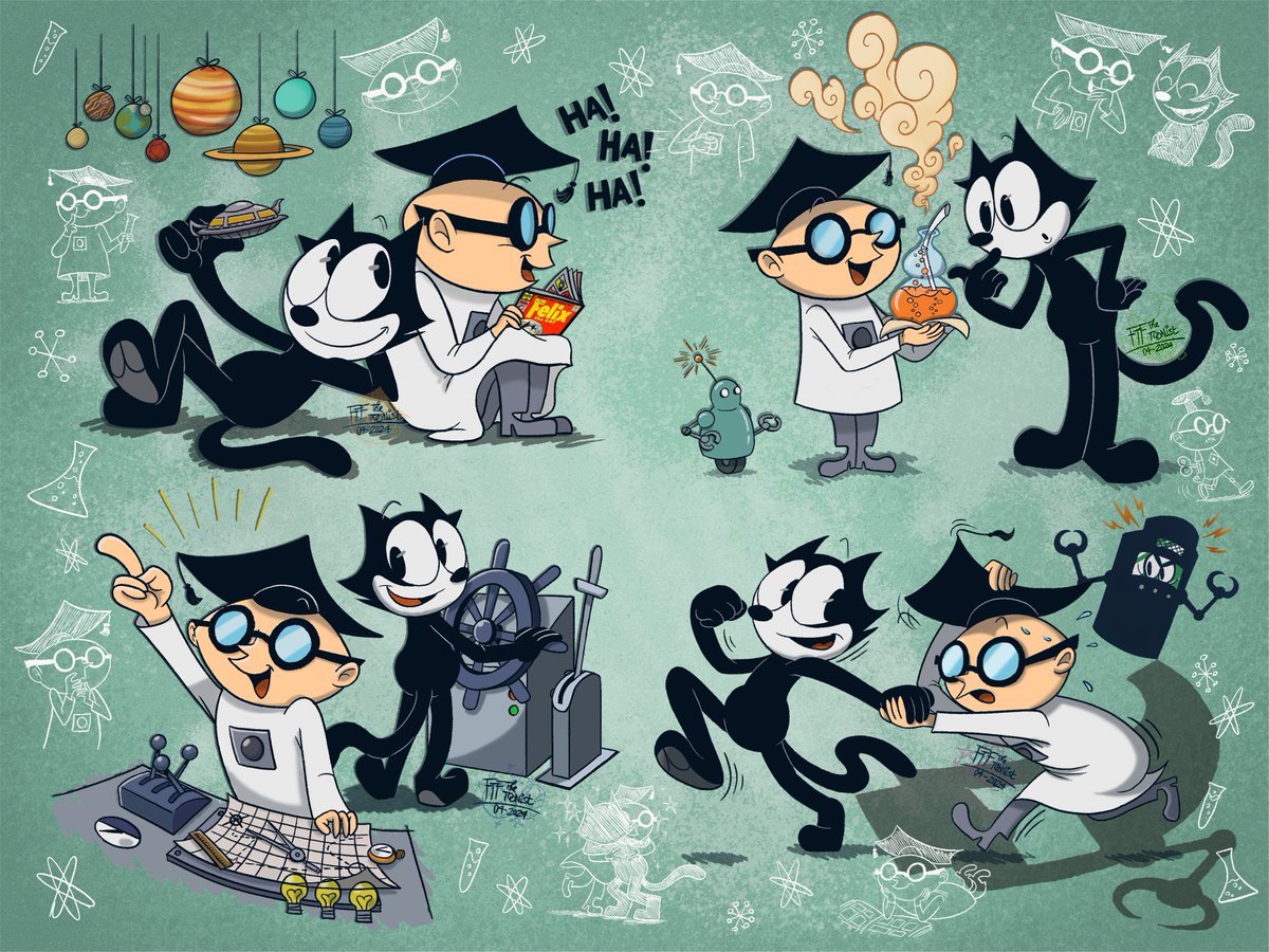 {NEW ARTS} I miss my best friend, Poindexter. ~ Felix Officially he is no longer to be owned by a big company, but by Don Oriolo since 2014/ Including their 60s-nostalgic memories for tribute. #FelixTheCat #Poindexter #FelixTheCatFanart #Fanart #Meomories #Doodles #DreamWorks