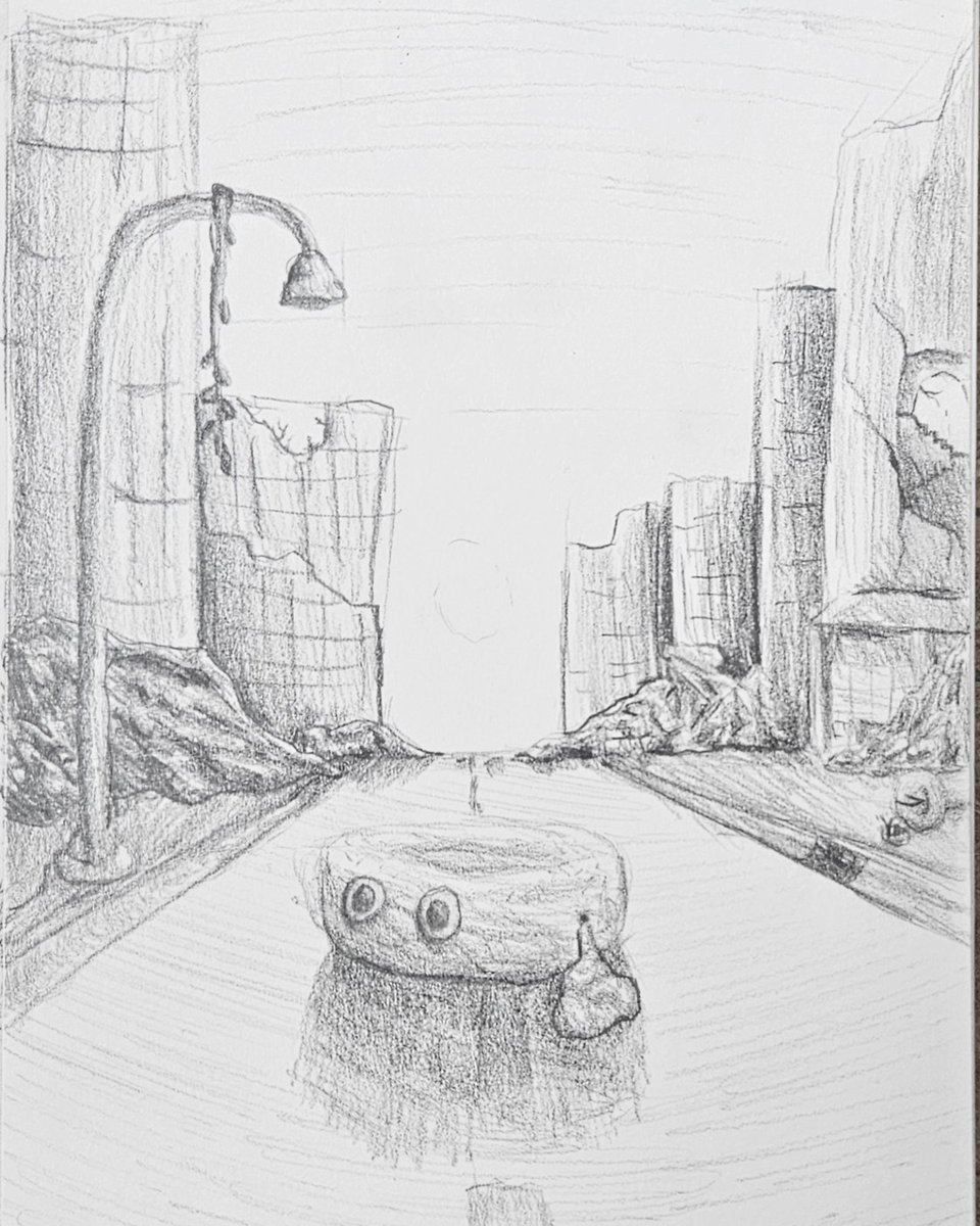 Little post apocalypse sketch with a sentient donut.

#mechanicalpencil
#pencildrawing
#pencilsketch
#sketch
#sketchart
#sketchbook
#sketchdoodle
#sketchdrawing
#arttraditional