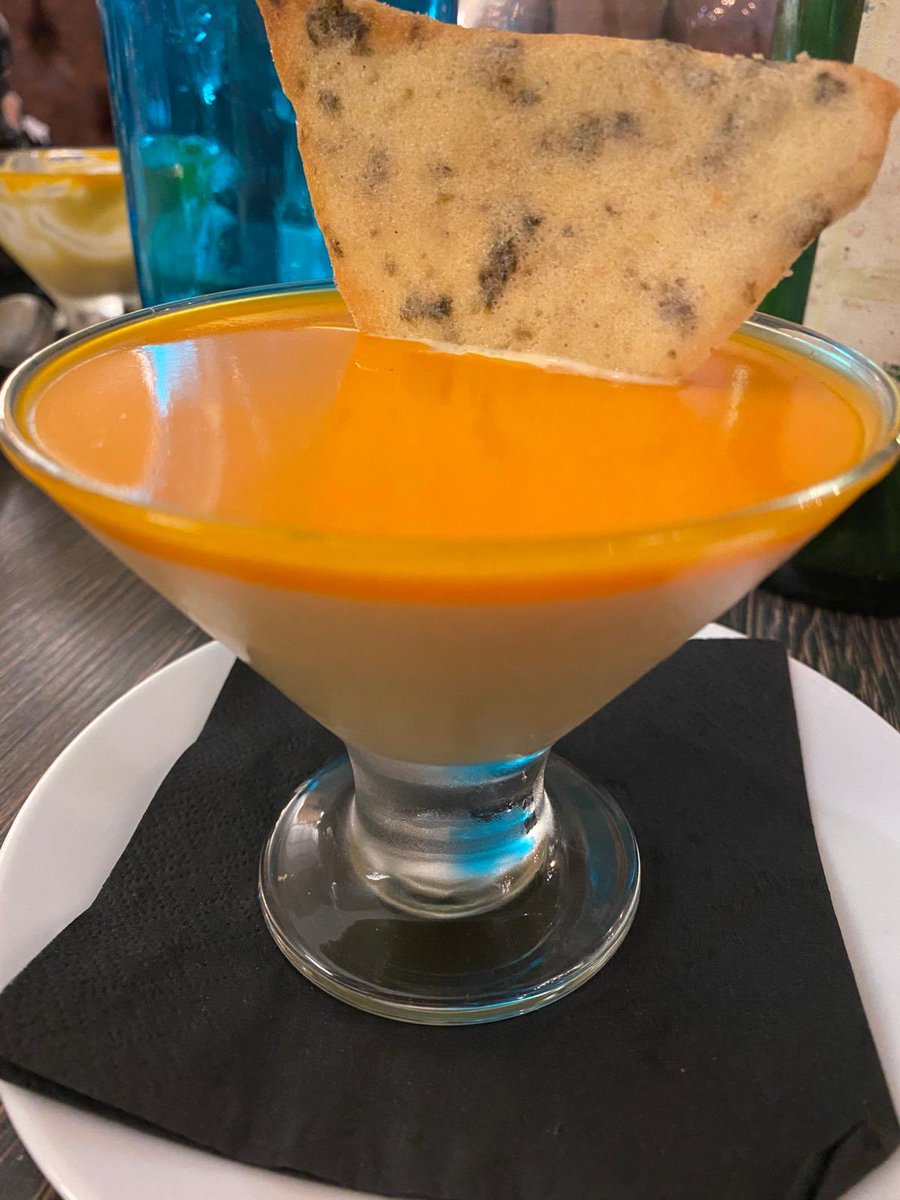 The inaugural dinner of the @castletaunton PUDDING CLUB met @TheNewBrazz this evening. 46 members attended. They tasted 5 scrumptious puddings. This Seabuckthorn Posset was declared the winner. Congratulations to Pastry Chef Kerry!💓