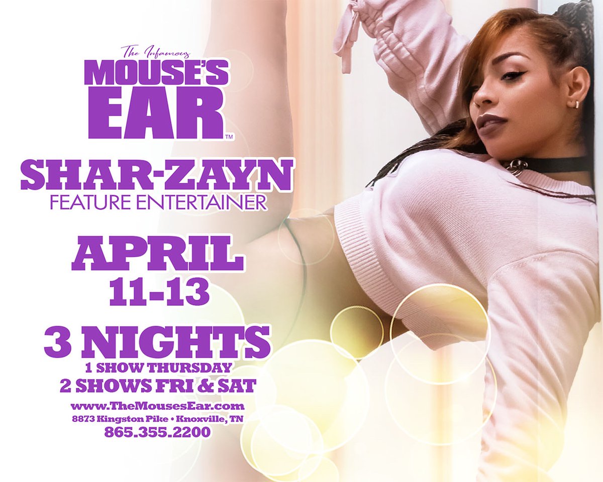 ✨April 11-13✨ Catch Puerto Rican Powerhouse, ED Publications Entertainer of the Year, and Multiple Award-Winning Showgirl, Shar Zayn - LIVE at The Mouse's Ear for 3 WILD nights! . . . . . #shehulk #sharzayn #poleartist #entertaineroftheyear #mousesear #knoxville #powerhouse ...