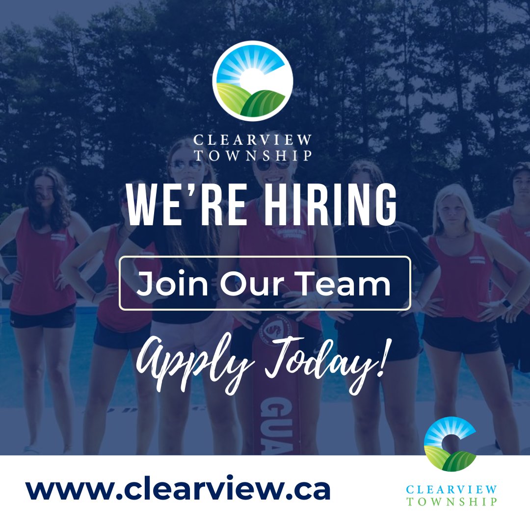 JOB POSTING - #Clearview is seeking 6 Pool Instructors/Lifeguards (5 full-time and 1 part-time) from June to August 2024. The application deadline is April 19th. For details or to apply, visit ow.ly/FnZU50RaBqZ