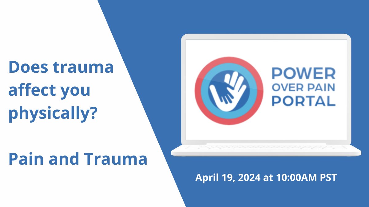 Don't miss @PowerOverPain_'s free webinar on Pain and Trauma to learn about ways to decrease the impact of trauma for better health and well-being, on April 19 at 10am PST. ➡️Register today: ow.ly/7ZM550RbLk3 #PainManagement #TraumaHealing #MentalHealthAwareness