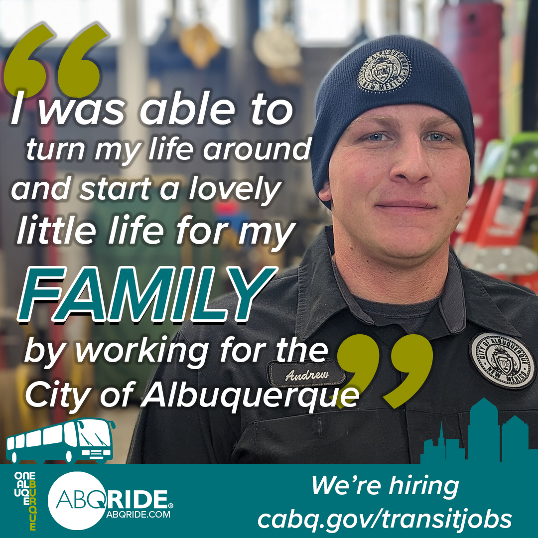 *Employee Spotlight*
Andrew Benrey is a Mechanic III for ABQ RIDE and loves working for the City of Albuquerque. Thank you, Andrew for sharing your story and why you enjoy serving your community in this way. 
 #EmployeeSpotlight #ABQRIDE #TransitJobs #OneAlbuquerque