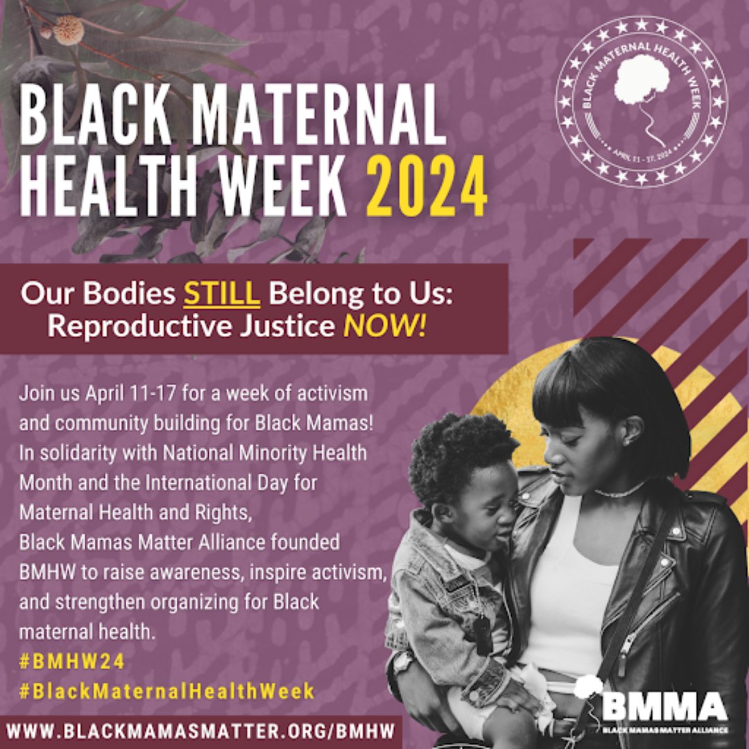 🖤🤰 Recognizing Black Maternal Health Week (#BMHW24), led by the #BMMA. Cardiac conditions are a leading cause of maternal mortality among non-Hispanic Black people. Let's work together to address disparities & advocate for maternal health rights. #ReproductiveJustice