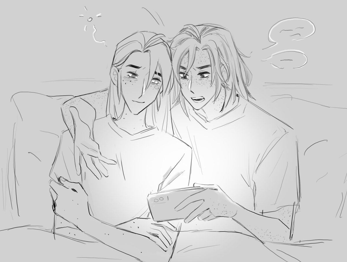 modern au doodle, they're watching asmr restocking tiktoks on gregory's phone at 3am to help aisling shake off a nightmare 