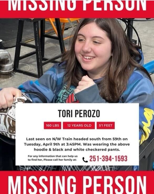 🚨🔎Have You Seen Tori Perozo? She was last seen on the N/W train headed south at the 59th station wearing a blue graffiti hooded and black-and-white checkered pants. For more details on @CitizenApp