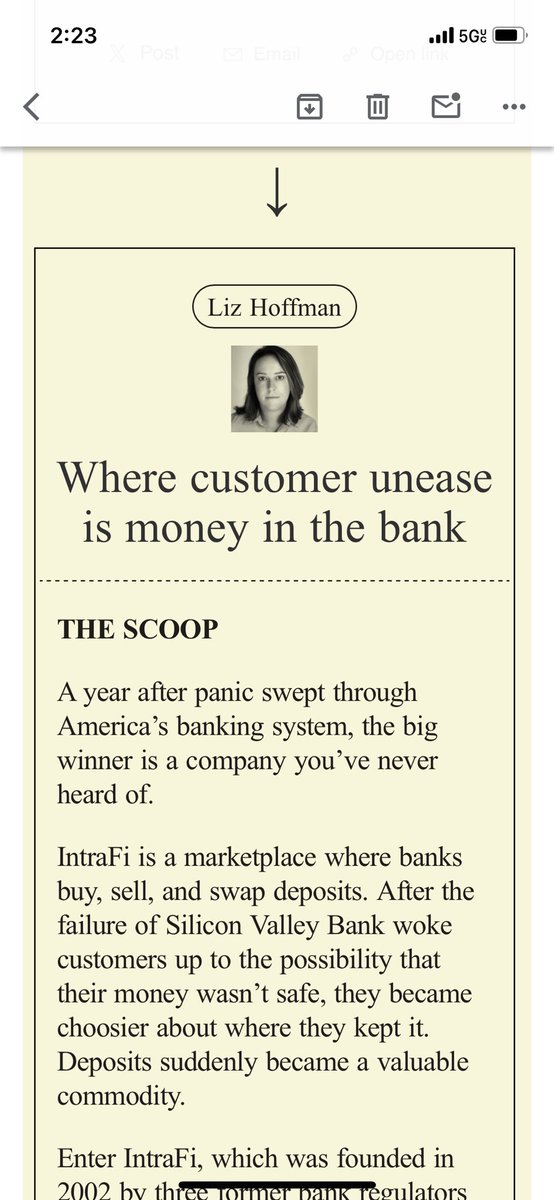 Here’s my story, from last year, on IntraFi and the rise (and rent seeking) of reciprocal deposits. ft.com/content/5ff8b9…