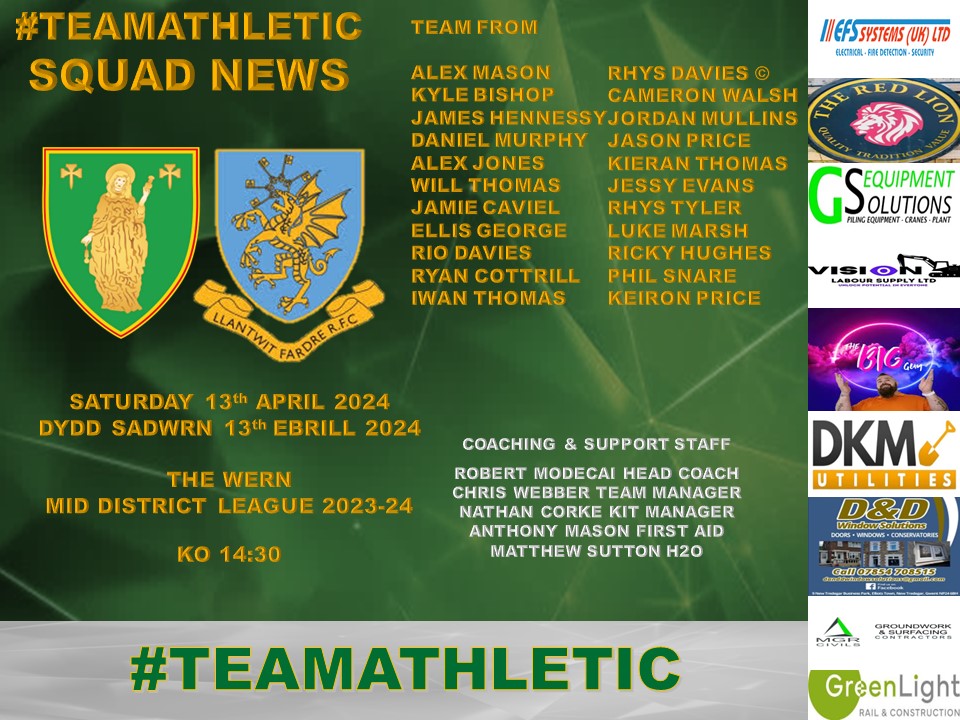 #SquadNews Our #AthleticSquad ahead of this weekends game against @LlantwitRFC #Seconds Come along and support the boys 👌🏻 @LlantwitRFC #Seconds 📆 13th April 24 🕝 2.30pm 📍 Wern 🏆 Mid District League #TeamIronmen🖤💛💚