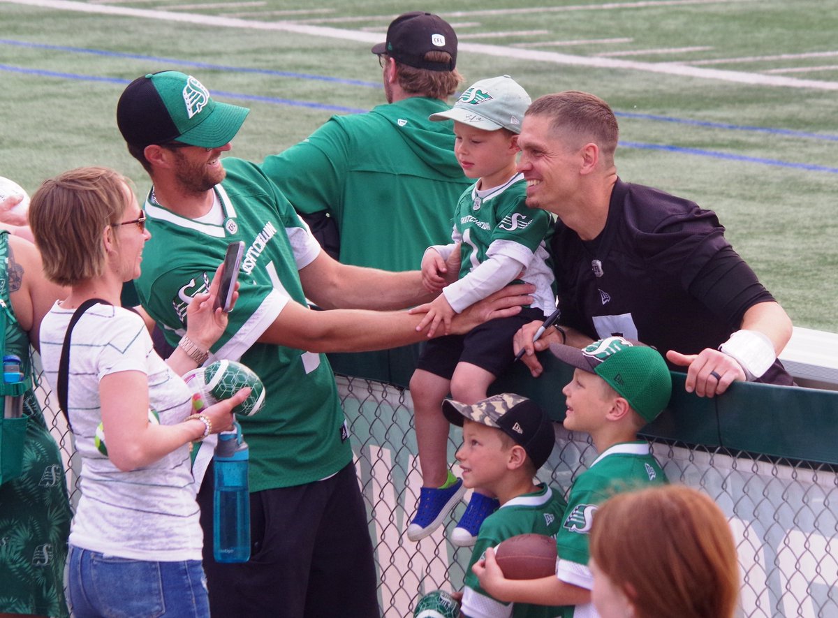 #TBT goes back to the #Saskatchewan #Roughriders holding their last Green and White Day on May 20, 2023 at Saskatoon Minor Football Field and meeting the fans. The Roughriders will hold their next Green and White Day this coming May 18 at SMF Field. #PrideofHome. #Wearefamily.