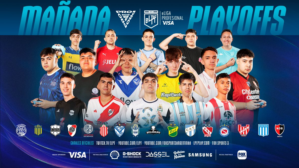 ¡MAÑANA PLAYOFFS EN #eLPFVISA!⚽🎮 Ellos ya están listos para darlo todo por la máxima gloria🏆 Sólo uno se quedará con el título y el cupo al FC Pro World Championship🤩 El mejor #FC24 te espera🫡 ⏰19HS ▶️lpfplay.com ▶️twitch.tv/eLPF 📺FOX Sports 3