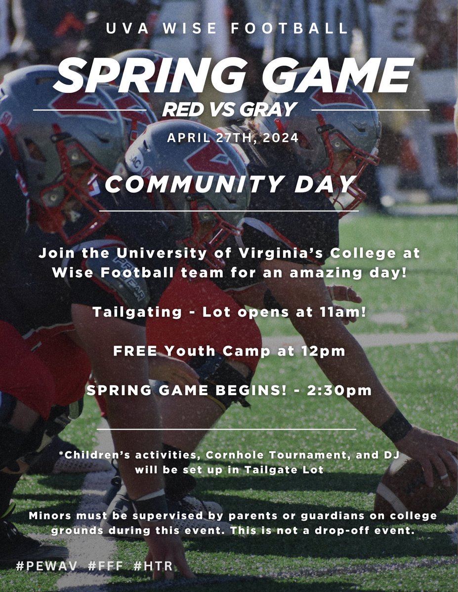 🚨ATTENTION CAVALIER FANS🚨 Join the UVA Wise football team for our community day before our Red VS Gray spring game on April 27th! #PEWAV #FFF #HTR