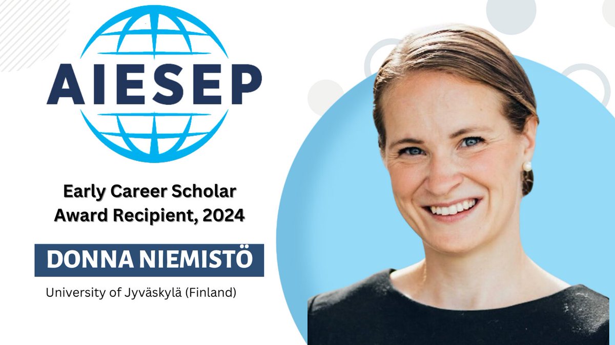 Congratulations @DonnaNiemisto on being named one of AIESEP's Early Career Scholar Award recipients for 2024! 

Dr Donna Niemistö will present their research titled 'Perceived motor competence in early childhood predicts perceived and actual motor competence in middle childhood'