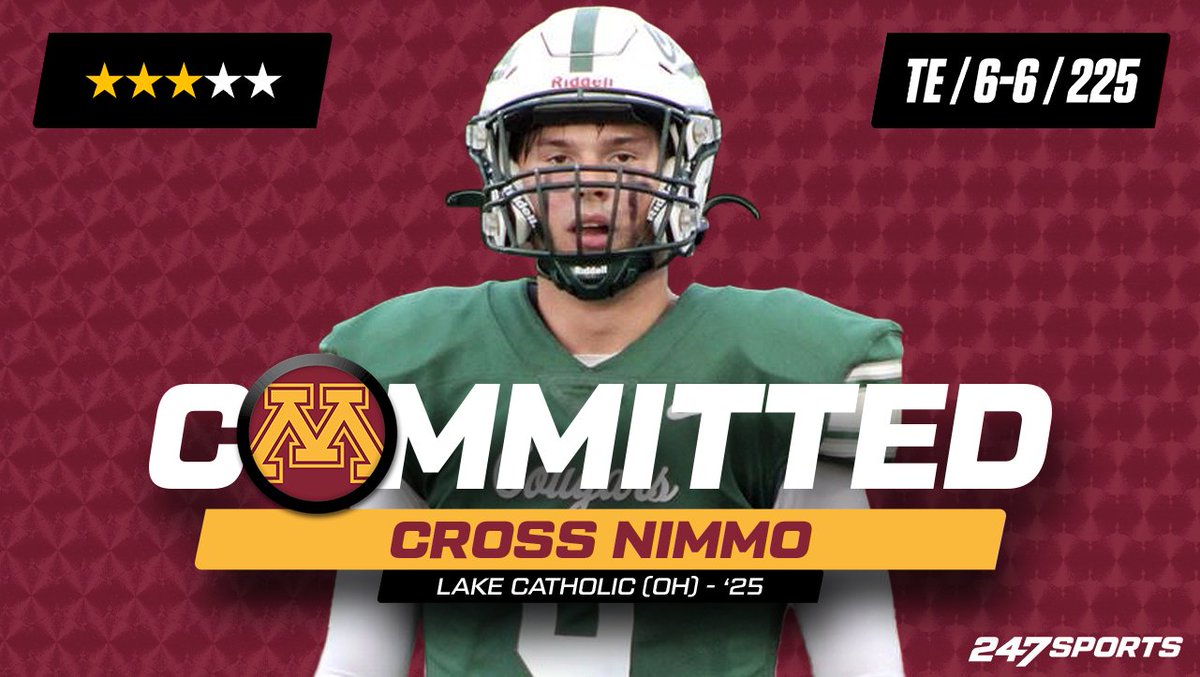 BREAKING: The #Gophers have received a commitment from 2025 Ohio tight end Cross Nimmo. The 6-6 Ohio athlete also held offers from Illinois, Louisville and Rutgers among others. He details why he wanted to be a Gopher here: 247sports.com/college/minnes…