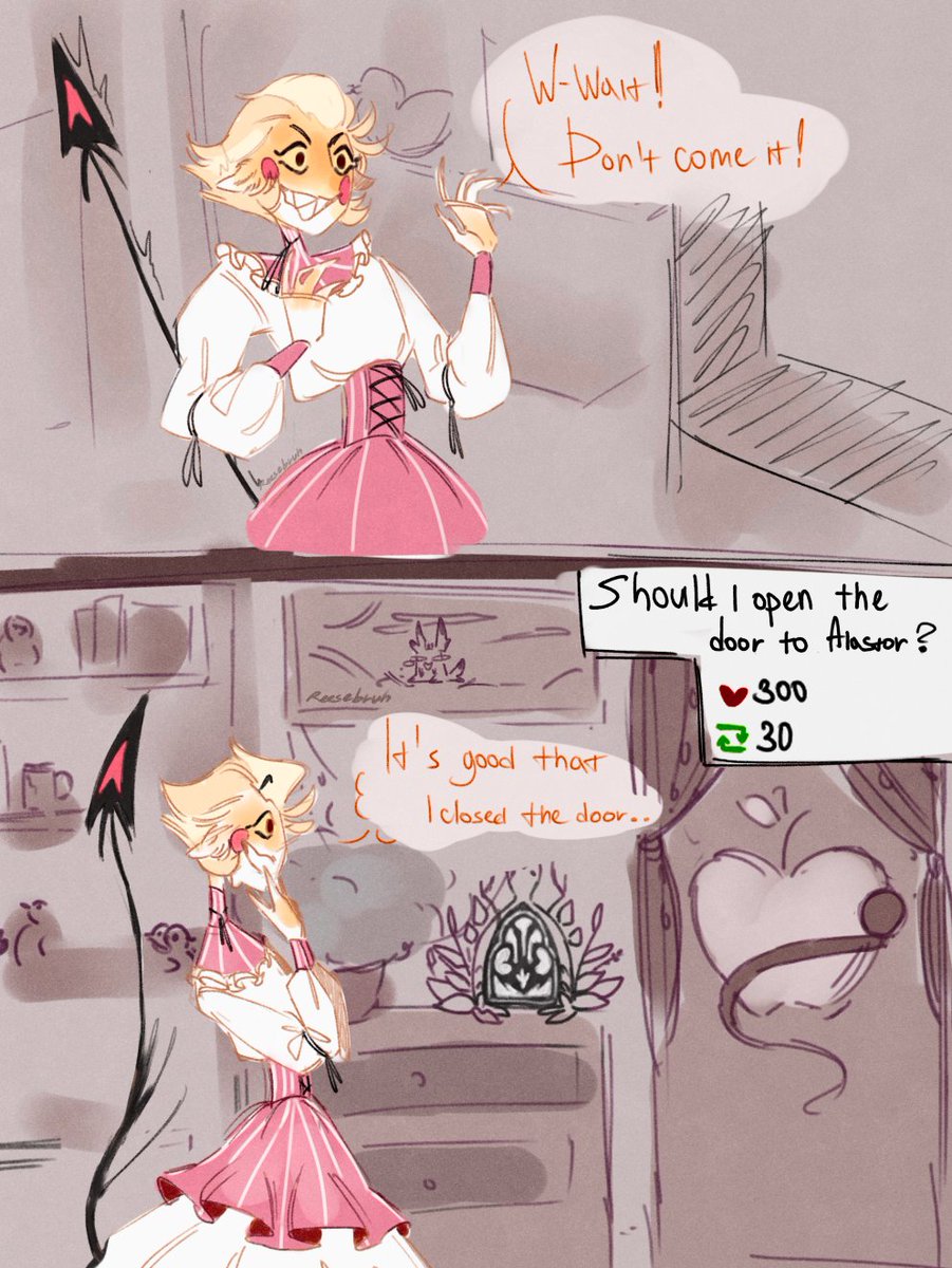 Can you open the door for Alastor?👀 I think if it opens, you will find a small comic and an NSFW full-fledged RadioApple... Btw, you just need to fulfill the conditions on the last slide #radioapple #HazbinHotel #HazbinHotelLucifer #HazbinHotelAlastor #HazbinHotelFanart