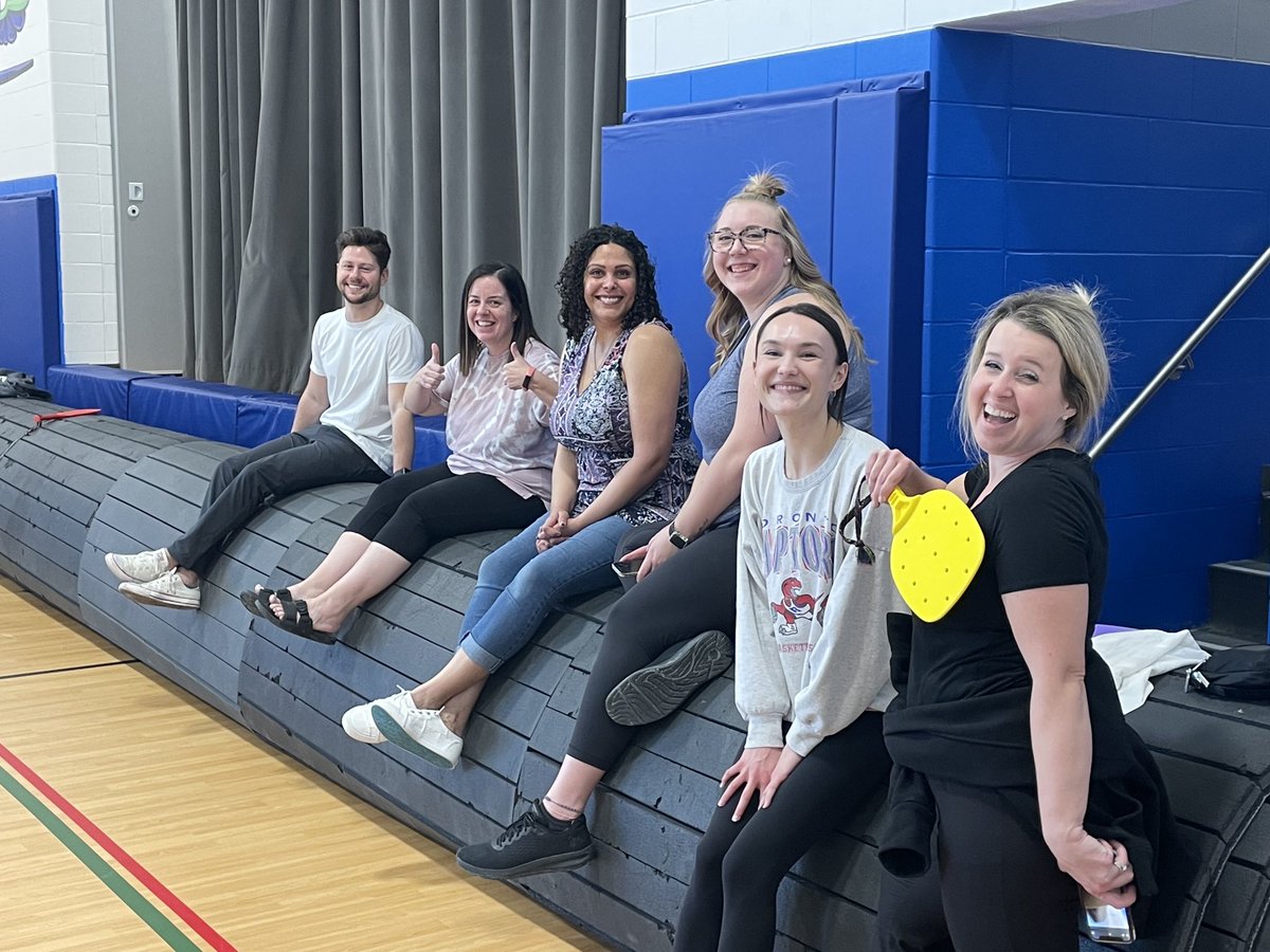 Team building pickleball tourney for OC staff. Dibben and Lundy were the champs. #ocproud ⁦<a href="/oakwrdsb/">Oak Creek PS</a>⁩