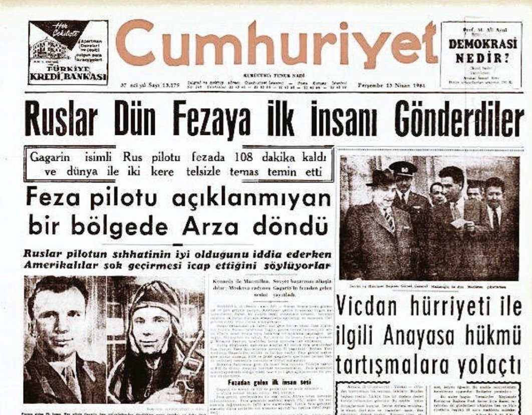 12 Nisan 1961...Uzaya çıkan ilk insan #YuriGagarin 👇👇 'Bu uçuşu yapmaya karar vermişsem, bu yalnızca komünist olduğum içindir ve yakın geçmişimiz, ülkemin insanlarının, Sovyet halkının,eşi görülmedik kahramanlıklarıyla dolu olduğu içindir.' yazilama.com/kitap/yildizla…