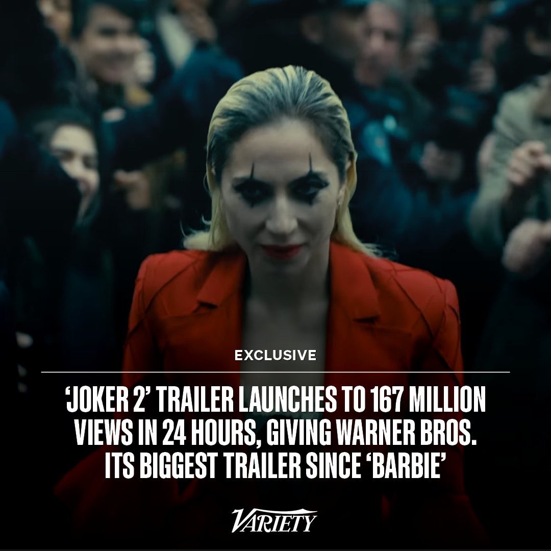 Joker: Folie a Deux is now the most watching WB trailer surpassing Barbie in just 24 hours #JokerMovie