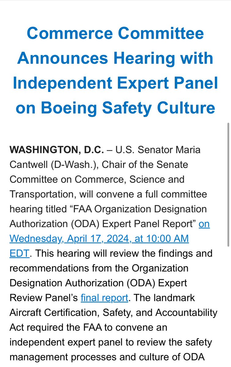 There are not one, but TWO Boeing-focused hearings on Wednesday: One spearheaded by Sen. Richard Blumenthal, and the other Sen. Maria Cantwell