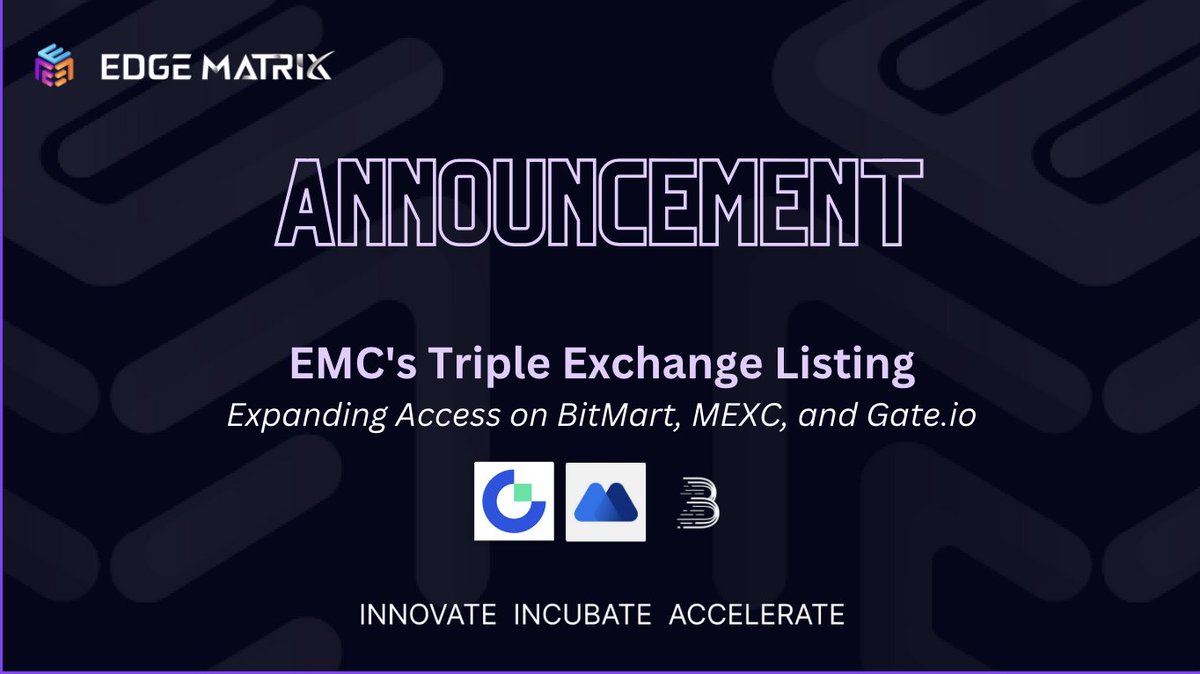 EMCprotocol's tweet image. EMC&apos;s Inaugural Wave of Exchange Listings: Facilitating Global #DeAI

$EMC broadens its horizon with listings on @gate_io, @MEXC_Official and @BitMartExchange aligning with our #DeAISpring initiative. This initial wave of listings widens the gateway to our #DeAI ecosystem.…