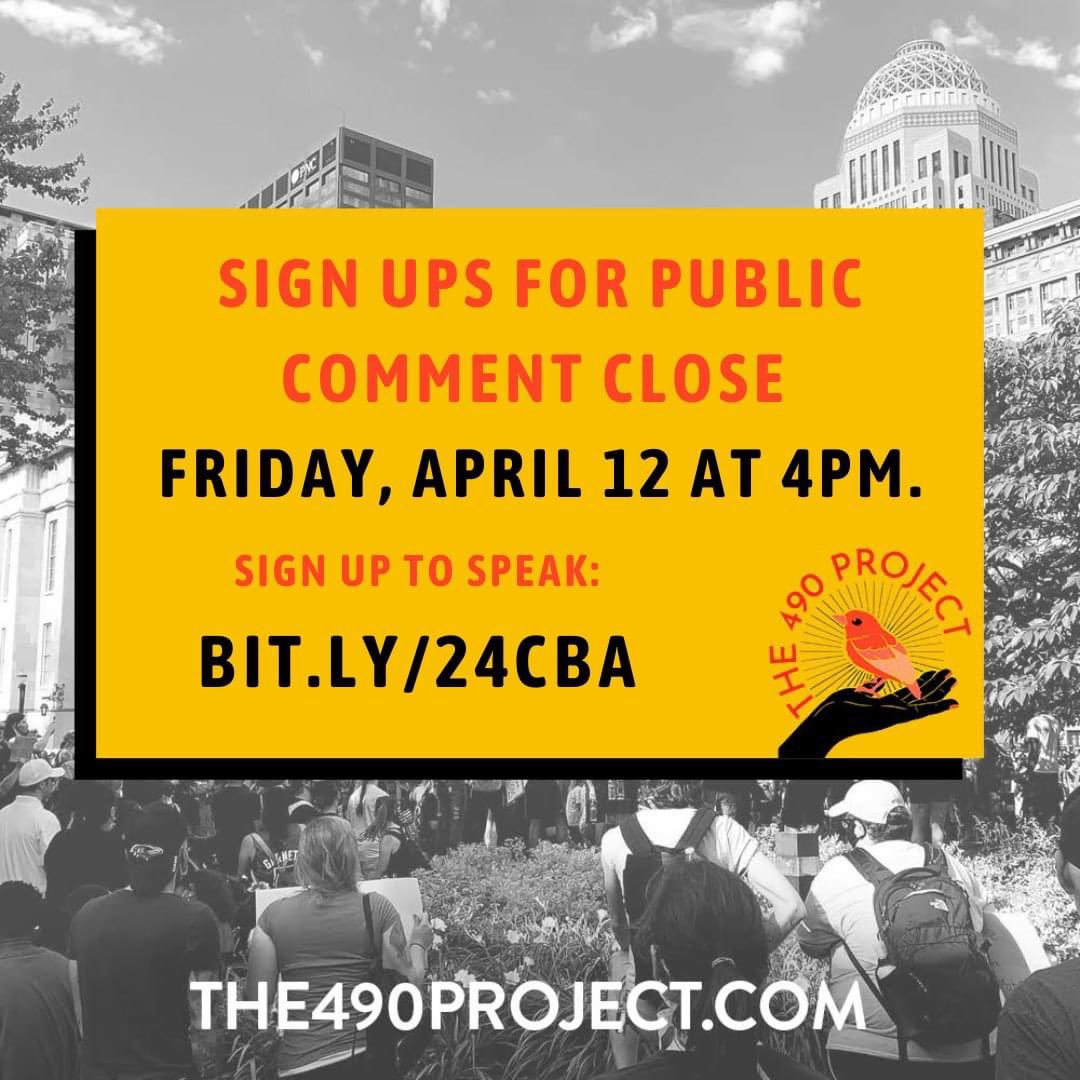 🔦 The mayor negotiated a new employment contract for LMPD behind closed doors, despite what the DOJ consent decree required (transparency). 

📅 Sign-ups for public comment close FRIDAY (TOMORROW), April 12 at 4pm. Sign up to speak: bit.ly/24CBA