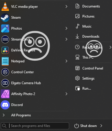 why does my start menu have a sad face?! am I getting epic pwned haxxors?!