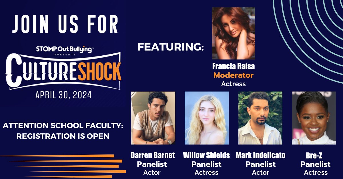 Promote kindness & inclusivity in your school with the 6th Annual Culture Shock Event during National Culture Week. Learn from celebrities about overcoming bias & discrimination. School Admin signup now: stompoutbullying.org/national-cultu… #CultureShockEvent #KindnessMatters