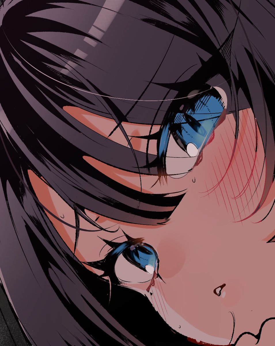 1girl solo looking at viewer blush blue eyes black hair hair between eyes  illustration images