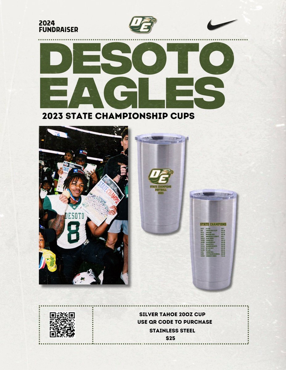 2023 Championship Cups 🥤🏆 Use link or QR code to purchase: desotofootball2024.fundsnow.org