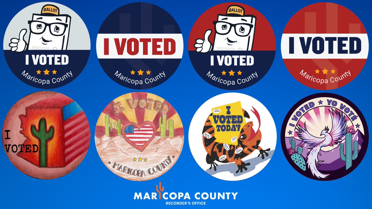 Here's the full lineup of Maricopa County's 'I Voted' stickers for 2024. Voters will get one of these eight sticker designs, which include the winners of our 'I Voted' sticker contest. These stickers are exclusively available during this year's July 30 primary and November 5…